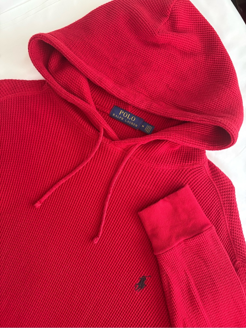 Polo Ralph Lauren Red Waffle Knit Thermal Hoodie Pullover Men's Size Medium M